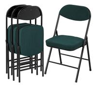 HOMCOM Lot de 4 chaises Pliantes chaises de Salle à Manger Portables intérieur avec assises et dossiers rembourrés en Velours côtelé et Cadre en Acier, Charge jusqu'à 120 kg, Bleu