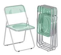 HOMCOM Lot de 4 chaises pliantes en acrylique, chaises pliantes d'intérieur peu encombrantes avec structure en acier, chaise pliante portable pour maison, bureau, cuisine, événements, 47 x 48 x 75 cm
