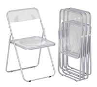 HOMCOM Lot de 4 chaises Pliantes en Acrylique et Acier, chaises Pliantes intérieures Portables pour Maison, Bureau, Salle à Manger, 47 x 48 x 75 cm, Transparentes