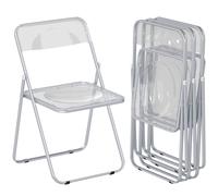 HOMCOM Lot de 4 chaises pliantes en acrylique et acier, chaises pliantes portables pour maison, salle à manger, transparentes