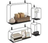 HOMCOM Lot de 4 Étagères Murales Industrielles, Étagères Flottantes Géométriques en Métal pour Objets de Collection, Décoration Intérieure pour Salon, Chambre et Bureau, Noir