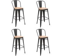 HOMCOM Lot de 4 tabourets de Bar Industriel avec Dossier Repose-Pied Hauteur Assise 76 cm métal Noir Panneaux Multicouches Imitation Bois Clair