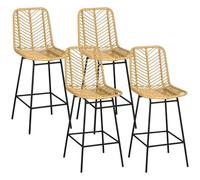 HOMCOM Lot de 4 Tabourets de Bar, Chaises de Bar, Assise 66H cm, Dossier en Cannage et Repose-Pieds, Cadre en Acier, Design Bohème, Chaises Hautes Cuisine, Salle À Manger, Comptoir, Jaune