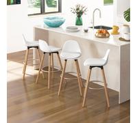 HOMCOM Lot de 4 tabourets de bar chaises de bar style scandinave hauteur 70 cm avec pieds en bois et repose-pieds en acier - blanc