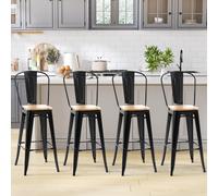 HOMCOM Lot de 4 tabourets de bar chaises de cuisine Industriel avec dossier repose-pied Hauteur Assise 76 cm Bois Clair