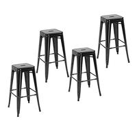 HomCom Tabouret de bar métal 43x43x76 cm empilable avec repose-pied Lot de 4 Noir