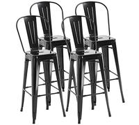 HOMCOM Lot de 4 Tabourets de Bar Empilable Dossier Repose-Pied Métal Noir