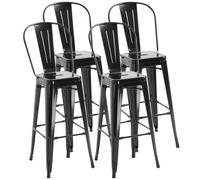 HOMCOM Tabourets de bar lot de 4 – empilables style industriel, dossier, assise 76 cm, métal noir