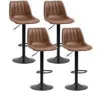 HOMCOM Lot de 4 tabourets de Bar Style Vintage réglable pivotant avec Repose-Pied revêtement synthétique Marron