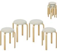 HOMCOM Lot de 4 tabourets de salle à manger Tabouret empilable Tabouret rond, tabouret de cuisine avec aspect lin, tabouret rembourré pour salle à manger, salon, cuisine, blanc crème