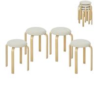 HOMCOM Lot de 4 tabourets de salle à manger, tabourets ronds, tabourets de cuisine, aspect lin, tabourets rembourrés pour salle à manger, salon, cuisine, blanc crème