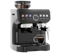 HOMCOM Machine à Expresso 1600W Moulin à Grains Buse Vapeur 15 Bars Noir | Machine à Café à Grains, Pompe Italienne, 1 ou 2 Tasses, Réservoir d'Eau 2 L, Cafetière Espresso en Acier Inoxydable