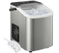 HOMCOM Machine à glaçons, 12kg en 24h, 9 glaçons en 7 minutes, ice maker portable avec fonction autonettoyante, panier et pelle, machine à glaçons pour maison, cuisine, bureau, bar, argent