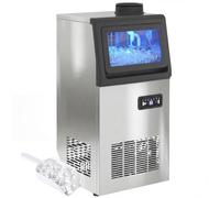HOMCOM Machine à Glaçons Commerciale 36 kg/24H Professionnelle Argenté | Capacité 5,5 kg, Nettoyage Auto, Minuterie, 36 Cubes en 10 Minutes, à Poser ou à Encastrer, Acier inoxydable Ice Maker