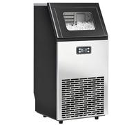 HOMCOM Machine à glaçons commerciale 45 kg/24 h avec capacité de stockage de 11 kg, machine à glaçons autonome en acier inoxydable avec écran LCD, auto-nettoyage, minuterie pour restaurant, bar, café