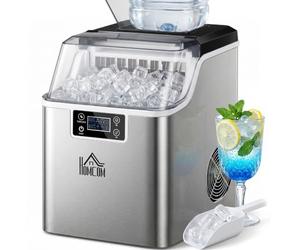 HOMCOM Machine à glaçons en acier inoxydable 24 glaçons 14-18 min Argent | Machine à glaçons, 20kg/24h, réservoir 3.2L, auto-nettoyage, 2 méthodes de remplissage, cuisine, bureau, fête