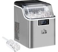 HOMCOM Machine à glaçons, Ice Maker acier inoxydable 24 glaçons en 14-18 min, 20kg/24h, réservoir d'eau 3,2L, pour cuisine, bureau, fête, argent