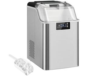 HOMCOM Machine à glaçons, Ice Maker acier inoxydable 24 glaçons en 6-15 min, 20kg/24h, réservoir d'eau 2,1L, Autonettoyante Machine à glaçons avec pelle à glace et panier, pour cuisine, bureau, fête