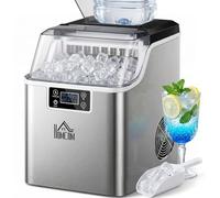 HOMCOM Machine à glaçons, Ice Maker en acier inoxydable 24 glaçons en 14-18 min., 20kg/24h, réservoir d'eau de 3,2L, préparateur de glaçons autonettoyant avec 2 types de remplissage d'eau, pour