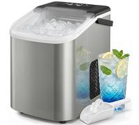 HOMCOM Machine à Glaçons Portable, Capacité 12kg en 24h, Produit 9 Glaçons en 7 Minutes, Ice Maker avec Fonction de Nettoyage Automatique, Panier et Pelle Inclus, Idéale pour Cuisine, Maison, Argent