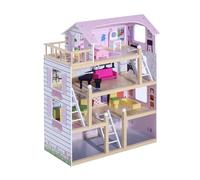 HOMCOM Maison de poupée en Bois Jeu d'imitation 4 Étages pour 3+ Ans avec 13 Accessoires Grand réalisme Multi-équipement 60L x 30l x 80H cm Blanc et Rose