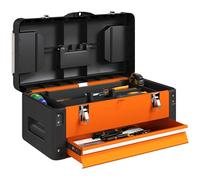 HOMCOM Mallette à outils vide robuste avec tiroir, compartiments, poignée de transport, boîte à outils pour outils, maison, atelier, orange