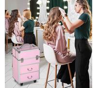 HOMCOM Mallette de maquillage valise de maquillage avec poignée télescopique réglable 36L x 23l x 58H cm alu ABS