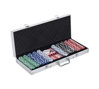 HOMCOM Mallette de Poker Coffret de Poker Complet 500 Jetons 2 Clés Alu | 2 Jeux de Cartes, 5 Dés, Bouton Dealer