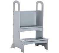 HOMCOM Marchepied en bois pour enfants avec panneaux antidérapants et poignées pour enfants de 3 à 8 ans Gris