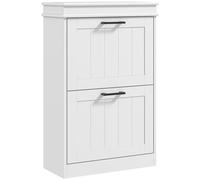 HOMCOM Meuble à Chaussures 10 Paires, Armoire à Chaussures étroite Moderne avec 2 tiroirs rabattables et étagères réglables, pour Couloir et entrée, 54 x 24 x 82,5 cm, Blanc