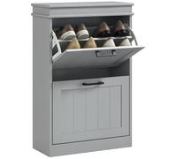 HOMCOM Meuble à Chaussures 10 Paires, Armoire à Chaussures étroite Moderne avec 2 tiroirs rabattables et étagères réglables, pour Couloir et entrée, 54 x 24 x 82,5 cm, Gris