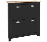 Armoire à chaussures - HOMCOM - 2 portes abattantes - 2 compartiments - poignées coquilles métal - en bois - noir et chêne