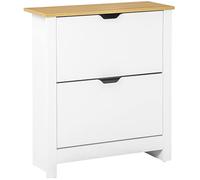 HOMCOM Meuble à Chaussures 12 Paires, Armoire à Chaussures étroite avec 2 tiroirs rabattables et étagères réglables, Style Moderne, pour Couloir, entrée, 72 x 26 x 80 cm, Blanc et chêne