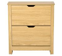 HOMCOM Meuble à Chaussures 12 Paires, Armoire à Chaussures étroite avec 2 tiroirs rabattables et étagères réglables, Style Moderne, pour Couloir, entrée, 72 x 26 x 80 cm, Bois Naturel