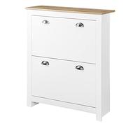 HOMCOM Meuble à Chaussures 12 Paires, Armoire à Chaussures étroite avec 2 tiroirs rabattables et étagères réglables, poignées coquilles métal, pour Couloir, entrée, 79 x 23 x 90,5 cm, Blanc et chêne