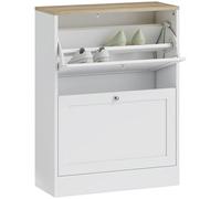 HOMCOM Meuble à Chaussures 12 Paires, Armoire à Chaussures étroite Moderne avec 2 tiroirs rabattables et étagères réglables, pour Couloir et entrée, 60 x 23,5 x 80 cm, Blanc