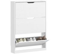 HOMCOM Meuble à Chaussures 12 Paires Étroite 3 Tiroirs 80x17x108 cm Blanc | Armoire à Chaussures, Tiroirs Rabattables, pour Couloir, Entrée