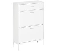 HOMCOM Meuble à Chaussures 12 Paires, Style Moderne, Armoire à Chaussures étroite avec 2 tiroirs rabattables, 1 tiroir, étagères Ajustables, pour entrée et Couloir, 75 x 26 x 110 cm, Blanc