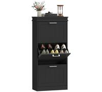 HOMCOM Meuble à Chaussures 15 Paires, Armoire à Chaussures étroite Moderne avec 3 tiroirs rabattables et étagères réglables, pour Couloir et entrée, 54 x 24 x 117,5 cm, Noir