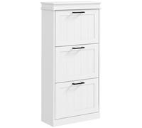HOMCOM Meuble à Chaussures 15 Paires, Armoire à Chaussures étroite Moderne avec 3 tiroirs rabattables et étagères réglables, pour Couloir et entrée, 54 x 24 x 117,5 cm, Blanc