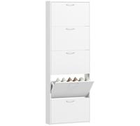 HOMCOM Meuble à Chaussures 15 Paires, Armoire à Chaussures étroite Moderne avec 5 tiroirs rabattables, pour Couloir et entrée, 65 x 17 x 180,5 cm, Blanc