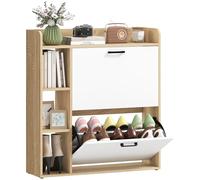 HOMCOM Meuble à Chaussures 15 Paires, Armoire à Chaussures Moderne avec 2 tiroirs rabattables, étagères réglables, 3 étagères latéraux, pour Couloir et entrée, 83 x 24 x 90,5 cm, Effet Bois Naturel