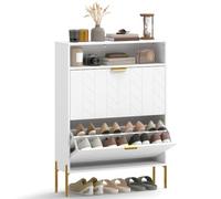 HOMCOM Meuble à Chaussures 16 Paires 2 Tiroirs 80x23,7x110cm Blanc