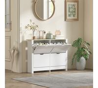 HOMCOM Meuble à chaussures 16 paires, armoire à chaussures étroite avec 4 tiroirs rabattables et étagères réglables, style moderne, pour couloir, entrée, 105 x 26 x 80 cm, blanc et chêne