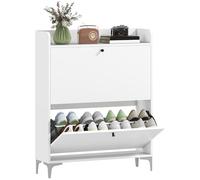 HOMCOM Meuble à Chaussures 16 Paires, Armoire à Chaussures étroite Moderne avec 2 tiroirs rabattables, étagères réglables et Plateau supérieur, pour Couloir et entrée, 80 x 24 x 101 cm, Blanc