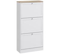 HOMCOM Meuble à Chaussures 18 Paires, Armoire à Chaussures étroite Moderne avec 3 tiroirs rabattables et étagères réglables, pour Couloir et entrée, 60 x 23,5 x 115 cm, Blanc