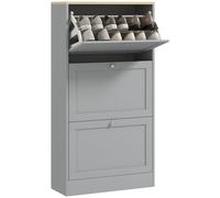 HOMCOM Meuble à Chaussures 18 Paires, Armoire à Chaussures étroite Moderne avec 3 tiroirs rabattables et étagères réglables, pour Couloir et entrée, 60 x 23,5 x 115 cm, Gris