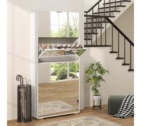 HOMCOM Meuble à chaussures 2 en 1 façades miroir 4 portes abattants, étagères réglables, jusqu'à 24 paires, 76l x 26P x 168H cm