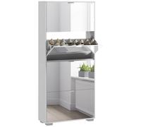 Meuble à chaussures - HOMCOM - 2 en 1 façades miroir, 4 portes abattants, étagères réglables, jusqu'à 24 paires, 76l x 26P x 168H cm