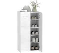 HOMCOM Meuble à Chaussures 2 Portes 5 étagères 55x36x108cm Blanc Brillant